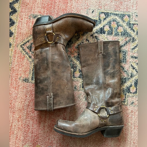 FRYE Harness 15R Brown Tall Knee High Biker Moto Motorcycle Boots - Picture 2 of 16